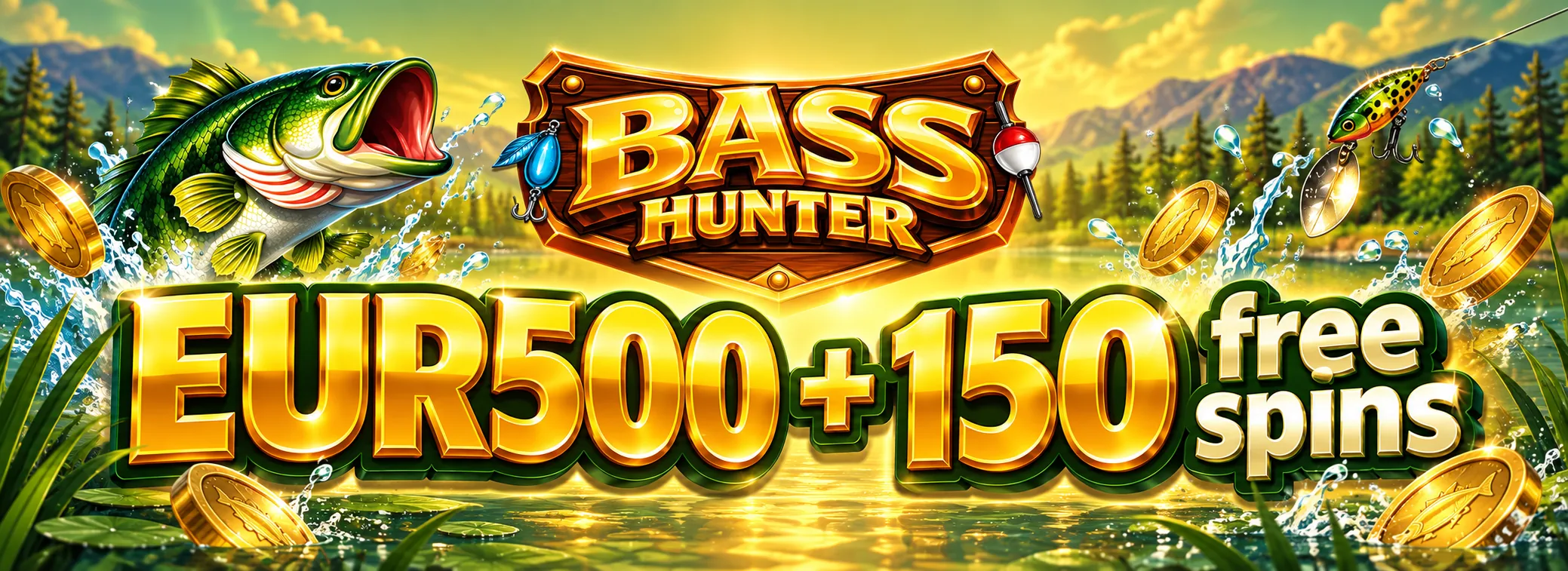 100% up to EUR 500 plus 150 free spins on Bass Hunter